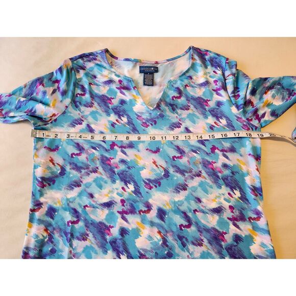 Caribbean Joe Blue Ruffle Sleeve Dress Small Relaxed fit Resort Boho Stretch - Picture 4 of 5